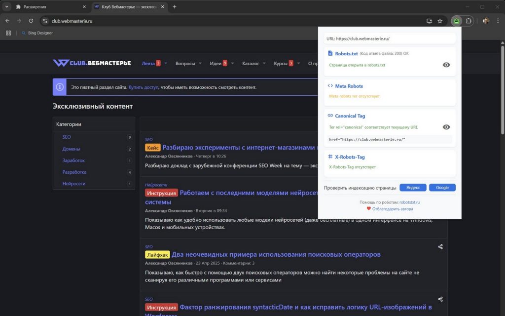 Плагин Robots Viewer для Chrome